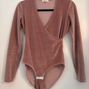Pink Velvet Long Sleeve Bodysuit